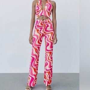 Zara Pink and Orange Wide Leg Jumpsuit